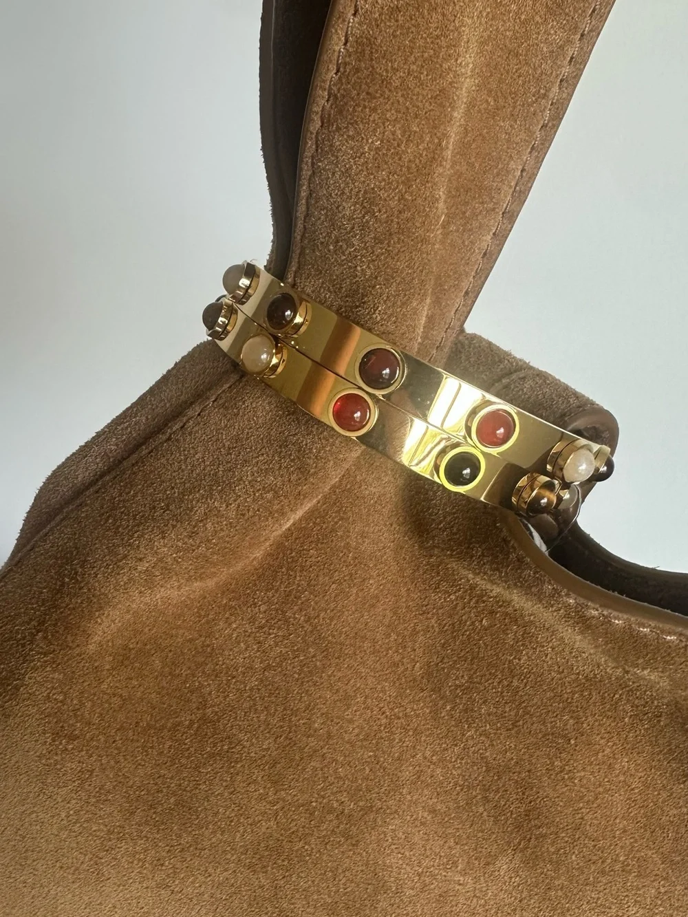 Veronica Beard Swing Clutch Tan Suede Bracelet-Closure Handbag